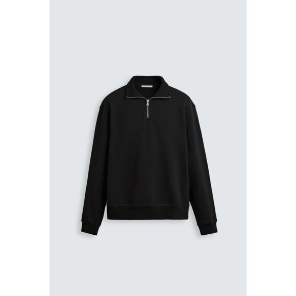 Zara Mens Sweatshirt XL Black Quarter Zip Pullover Athletic 0761/333 NWT - Picture 3 of 16